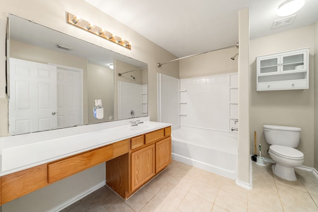 6733 Hidden Colony Ln, Dickinson, TX 77539 - full bathroom featuring washtub / shower combination, vanity, toilet, tile patterned floors, and baseboards
