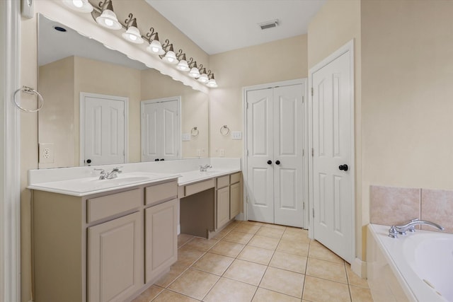 5122 Hidden Brook Ln, League City, TX 77573 - full bathroom featuring tile patterned floors, vanity, a bath, and a closet