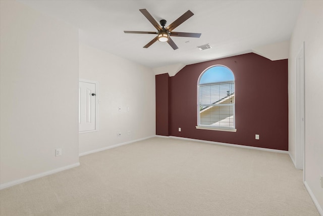 5122 Hidden Brook Ln, League City, TX 77573 - empty room with lofted ceiling, light carpet, baseboards, and a ceiling fan