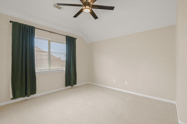5122 Hidden Brook Ln, League City, TX 77573 - spare room featuring baseboards, vaulted ceiling, light carpet, and a ceiling fan