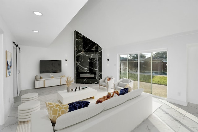 6035 Cartagena St, Houston, TX 77035 - living area with marble look tile flooring and recessed lighting