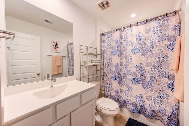 31814 Hallington Hill Ln, Fulshear, TX 77441 - full bathroom with toilet, vanity, recessed lighting, and a shower with curtain