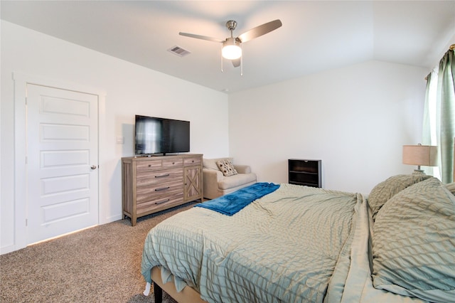 31814 Hallington Hill Ln, Fulshear, TX 77441 - bedroom featuring light colored carpet, vaulted ceiling, and a ceiling fan