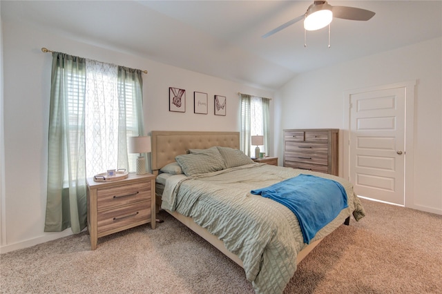 31814 Hallington Hill Ln, Fulshear, TX 77441 - bedroom with light colored carpet, lofted ceiling, and ceiling fan