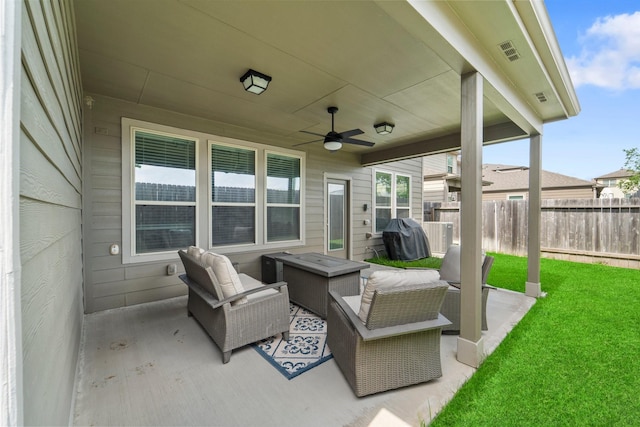 8957 Monterey View Dr, Houston, TX 77080 - view of patio / terrace with a ceiling fan and outdoor lounge area