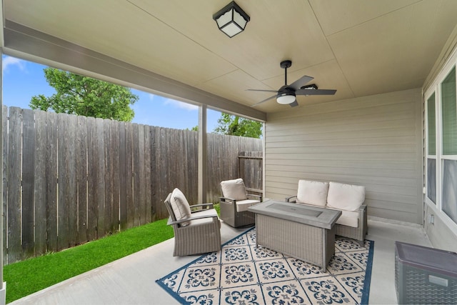 8957 Monterey View Dr, Houston, TX 77080 - view of patio with an outdoor living space and a ceiling fan