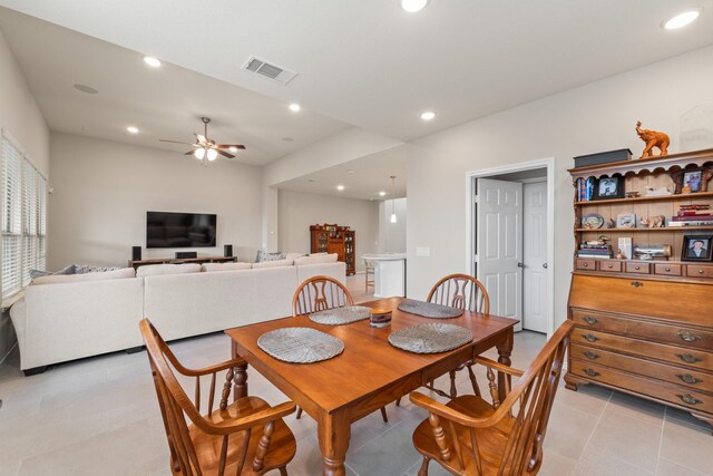 8957 Monterey View Dr, Houston, TX 77080 - dining area featuring recessed lighting, ceiling fan, and light tile patterned floors