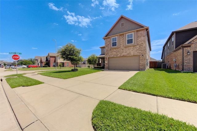 view of front of home featuring an attached garage, concrete driveway, and brick siding