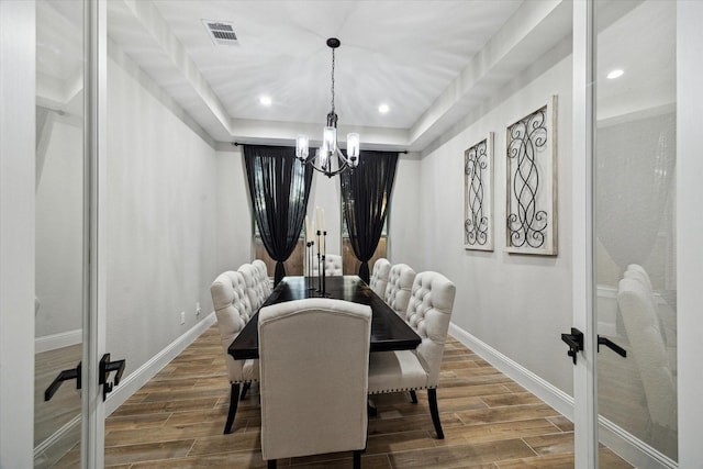 321 Waterford Way, Montgomery, TX 77356 - dining room with french doors, wood finished floors, a chandelier, baseboards, and recessed lighting