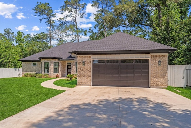 1314 Briar Cliff St, Conroe, TX 77385 - view of front of house featuring brick siding, concrete driveway, a garage, and roof with shingles