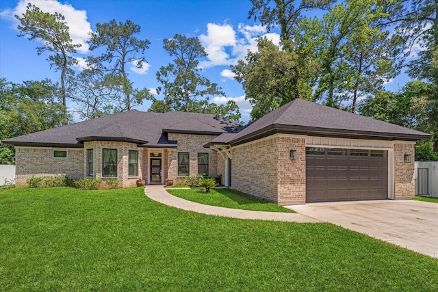 1314 Briar Cliff St, Conroe, TX 77385 - view of front facade with a garage, brick siding, concrete driveway, and a shingled roof