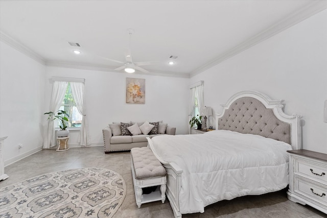 1314 Briar Cliff St, Conroe, TX 77385 - bedroom with crown molding, ceiling fan, baseboards, and recessed lighting