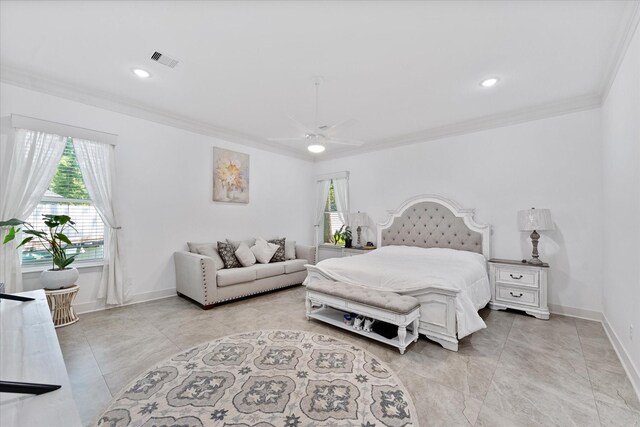 1314 Briar Cliff St, Conroe, TX 77385 - bedroom with crown molding, multiple windows, baseboards, and ceiling fan