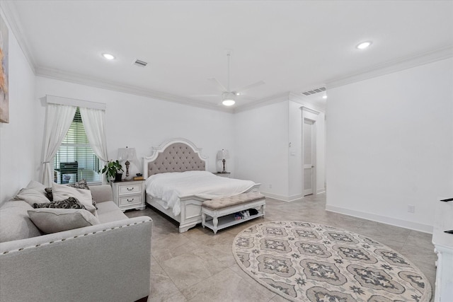 1314 Briar Cliff St, Conroe, TX 77385 - bedroom with crown molding, baseboards, recessed lighting, and ceiling fan