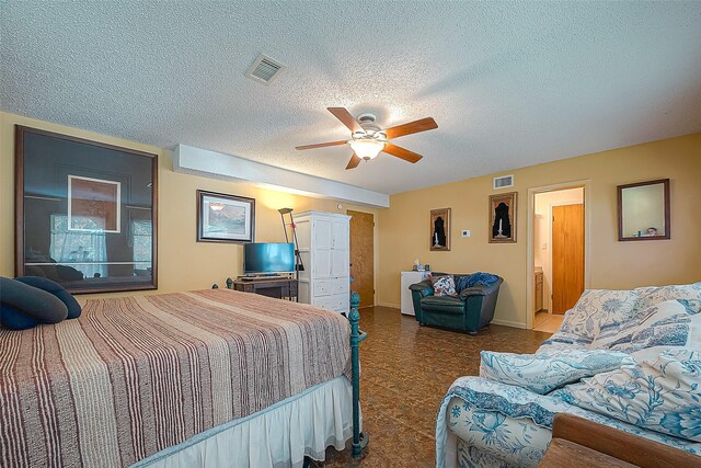 220 Hillcrest Dr, Coldspring, TX 77331 - bedroom with a textured ceiling, ceiling fan, and baseboards