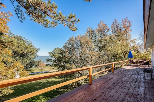 220 Hillcrest Dr, Coldspring, TX 77331 - wooden deck featuring a water view