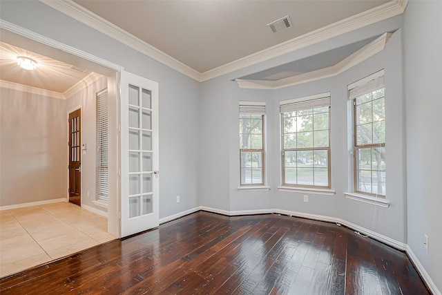 18306 S Austin Shore Dr, Cypress, TX 77433 - spare room with hardwood / wood-style flooring, ornamental molding, baseboards, and french doors