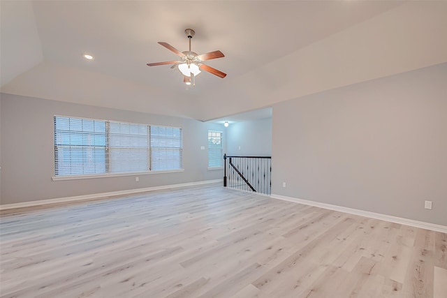 18306 S Austin Shore Dr, Cypress, TX 77433 - empty room with ceiling fan, light wood finished floors, baseboards, and recessed lighting