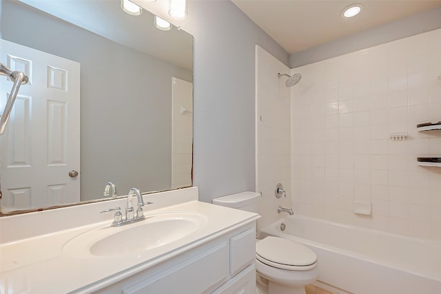 18306 S Austin Shore Dr, Cypress, TX 77433 - full bath featuring toilet, vanity, shower / bath combination, and recessed lighting