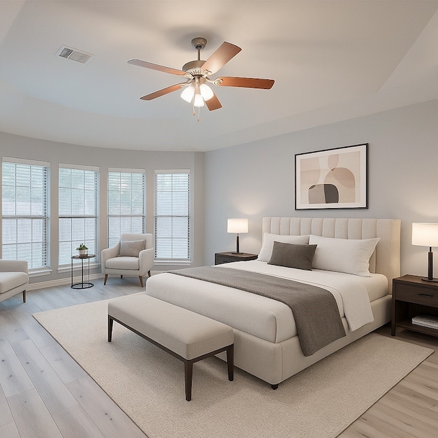 18306 S Austin Shore Dr, Cypress, TX 77433 - bedroom featuring light wood-style floors and a ceiling fan