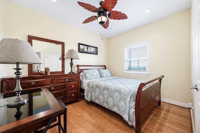 171 County Road 299, Sargent, TX 77414 - bedroom featuring light wood-style flooring, recessed lighting, baseboards, and a ceiling fan