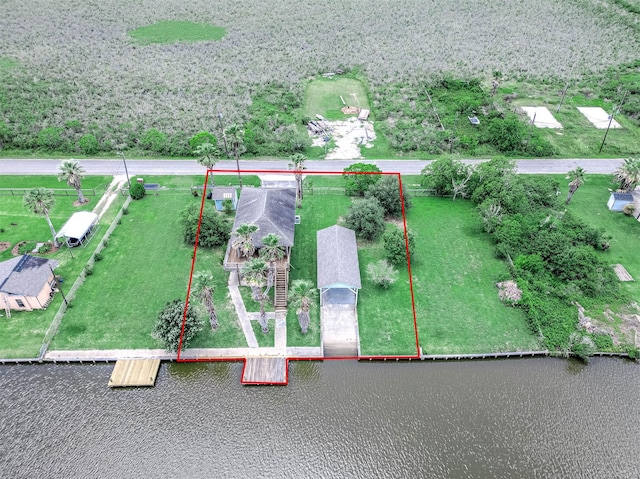171 County Road 299, Sargent, TX 77414 - aerial overview of property's location with a large body of water and property parcel outlined