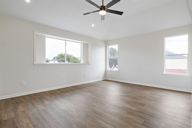 1214 Sabine Brook Way, Houston, TX 77073 - spare room featuring dark wood finished floors, ceiling fan, vaulted ceiling, baseboards, and recessed lighting