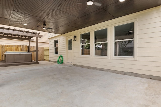 1214 Sabine Brook Way, Houston, TX 77073 - view of patio featuring ceiling fan, a hot tub, and fence