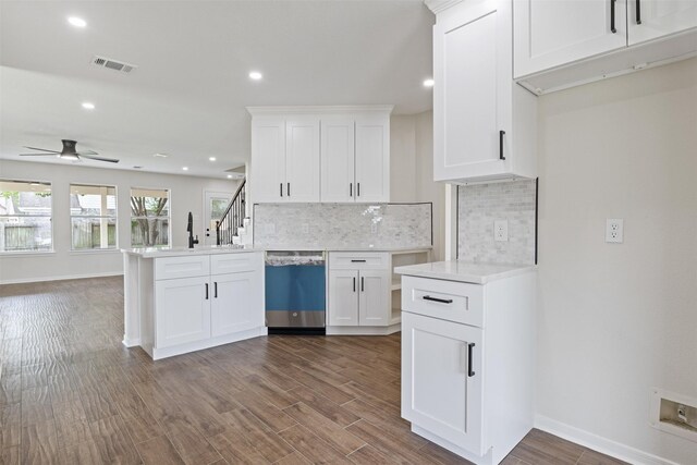 1214 Sabine Brook Way, Houston, TX 77073 - kitchen featuring dishwasher, tasteful backsplash, light countertops, ceiling fan, and open floor plan