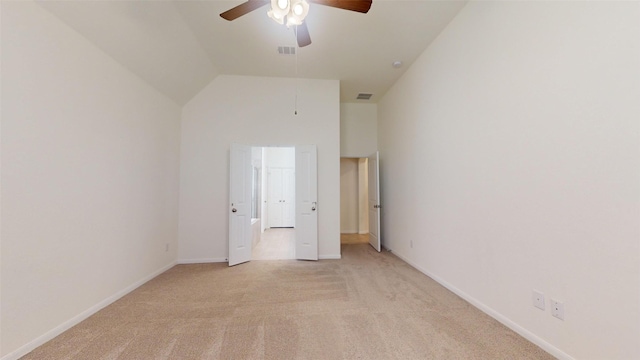 32307 Elmwood Mnr, Waller, TX 77484 - unfurnished bedroom featuring light colored carpet, baseboards, lofted ceiling, and ceiling fan