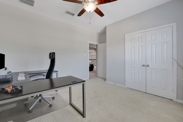 6706 Miller Shadow Ln, Sugar Land, TX 77479 - unfurnished office with a ceiling fan, carpet, and baseboards