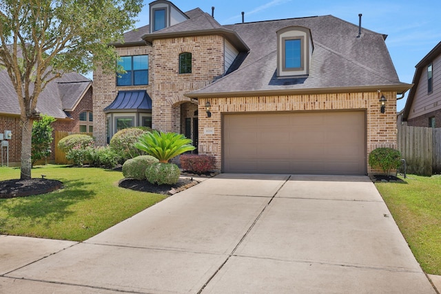 6706 Miller Shadow Ln, Sugar Land, TX 77479 - french provincial home with brick siding, driveway, roof with shingles, and a garage