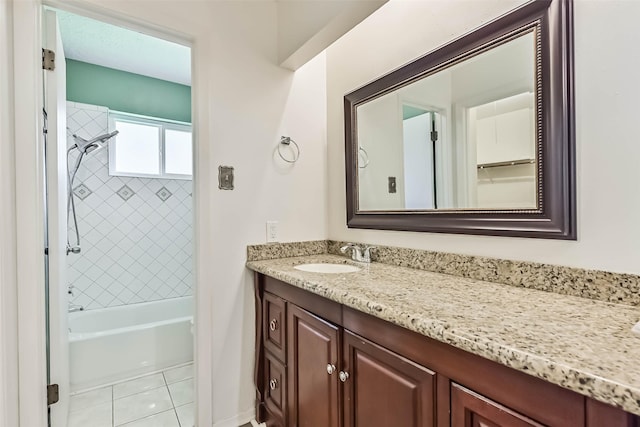 3915 Rosemont Dr, La Porte, TX 77571 - full bathroom with vanity, shower / tub combination, and tile patterned flooring