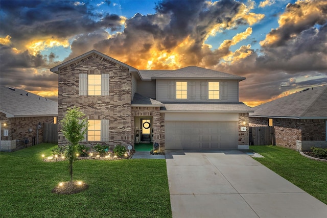 21512 Rustic Elm Dr, New Caney, TX 77357 - traditional home with concrete driveway, an attached garage, brick siding, and a shingled roof