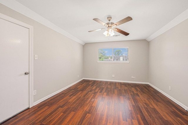 6046 W Airport Blvd, Houston, TX 77035 - unfurnished room with dark wood-type flooring, a ceiling fan, and baseboards