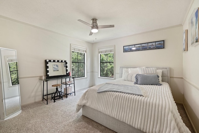 23025 Jane Rd, Tomball, TX 77377 - carpeted bedroom with baseboards, a ceiling fan, and crown molding