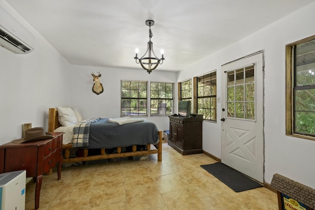 23025 Jane Rd, Tomball, TX 77377 - bedroom featuring a wall unit AC and a chandelier