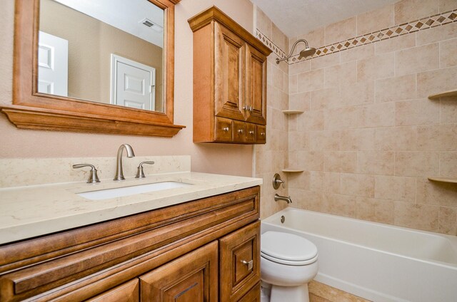 13523 Spring Ct, Tomball, TX 77375 - full bathroom featuring toilet, shower / bathtub combination, and vanity