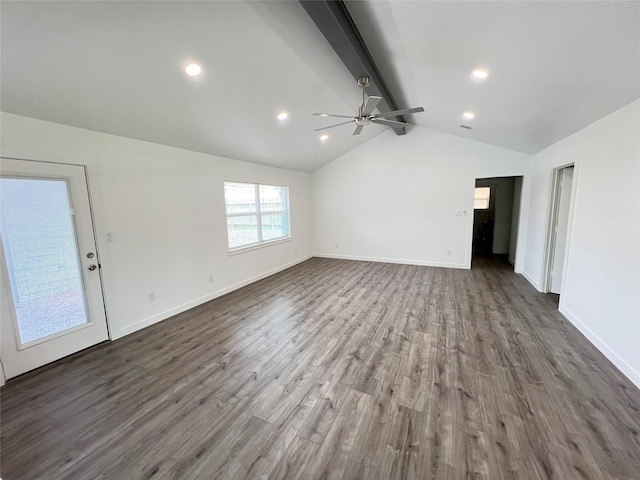 803 Hackberry St, Stafford, TX 77477 - unfurnished living room featuring dark wood-style flooring, baseboards, ceiling fan, and recessed lighting