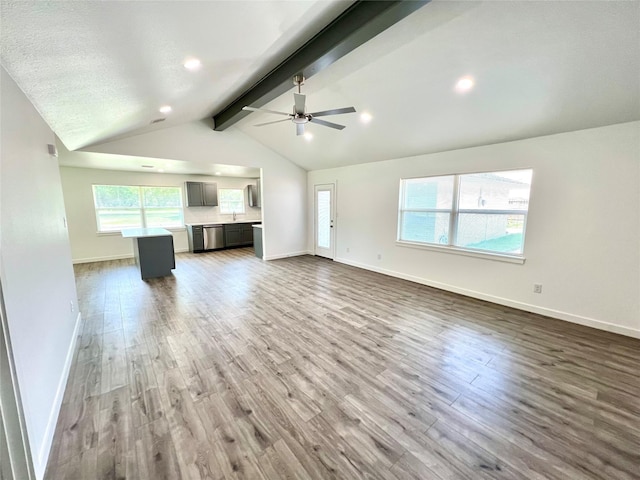 803 Hackberry St, Stafford, TX 77477 - unfurnished living room with wood finished floors, baseboards, ceiling fan, and recessed lighting