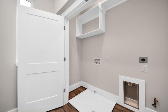 2915 Paul Quinn St, Houston, TX 77091 - washroom with hookup for a washing machine, hookup for an electric dryer, dark wood finished floors, baseboards, and hookup for a gas dryer