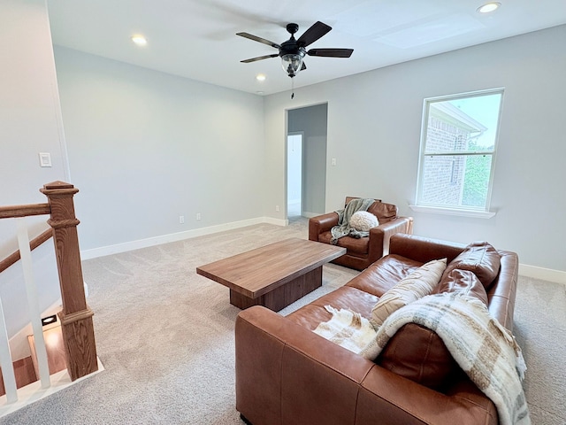 55 Ruskin Dr W, Montgomery, TX 77356 - living area featuring light colored carpet, ceiling fan, recessed lighting, and baseboards