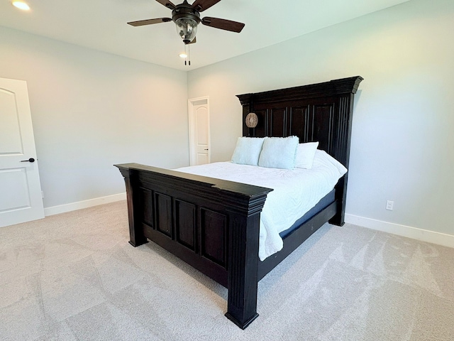 55 Ruskin Dr W, Montgomery, TX 77356 - bedroom featuring light carpet, baseboards, recessed lighting, and ceiling fan