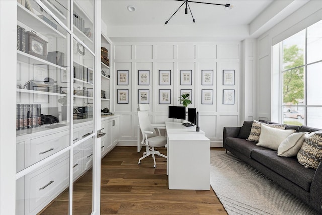 2224 N Blvd, Houston, TX 77098 - office featuring a decorative wall, dark wood-style flooring, and a chandelier