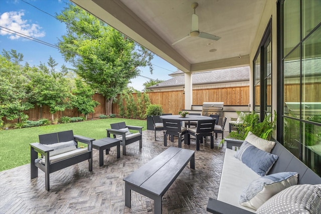2224 N Blvd, Houston, TX 77098 - view of patio with outdoor lounge area, outdoor dining space, and ceiling fan