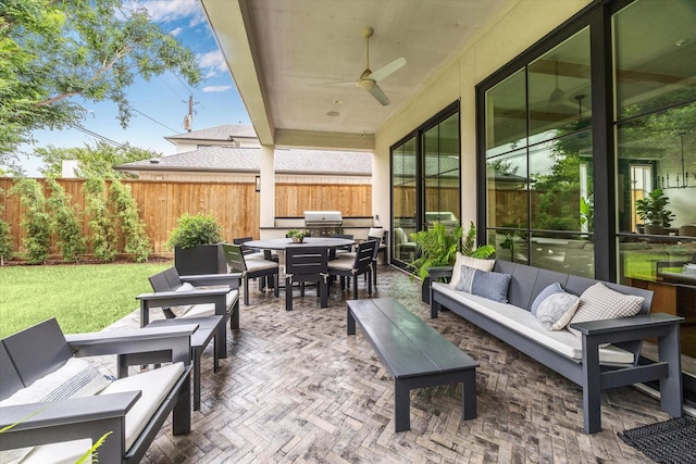 2224 N Blvd, Houston, TX 77098 - view of patio / terrace with outdoor lounge area, outdoor dining area, ceiling fan, and grilling area