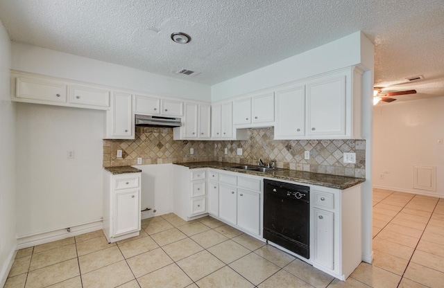 2614 Lemonwood Ln, Houston, TX 77038 - kitchen featuring dishwasher, light tile patterned flooring, under cabinet range hood, a sink, and backsplash