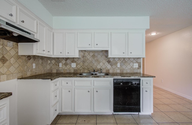 2614 Lemonwood Ln, Houston, TX 77038 - kitchen featuring black dishwasher, a sink, under cabinet range hood, light tile patterned flooring, and decorative backsplash