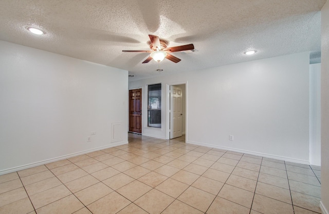 2614 Lemonwood Ln, Houston, TX 77038 - unfurnished room featuring ceiling fan, a textured ceiling, light tile patterned flooring, baseboards, and recessed lighting