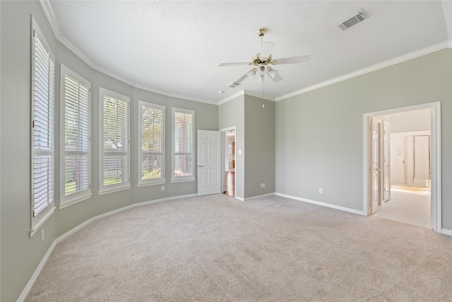 1114 Ridgeburg Ct, Houston, TX 77077 - unfurnished bedroom featuring carpet, crown molding, baseboards, ceiling fan, and connected bathroom